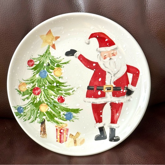 Santa with Christmas Tree 8.5” Ceramic Plate - Hobby Lobby Sleigh Bell Bistro - Picture 1 of 9